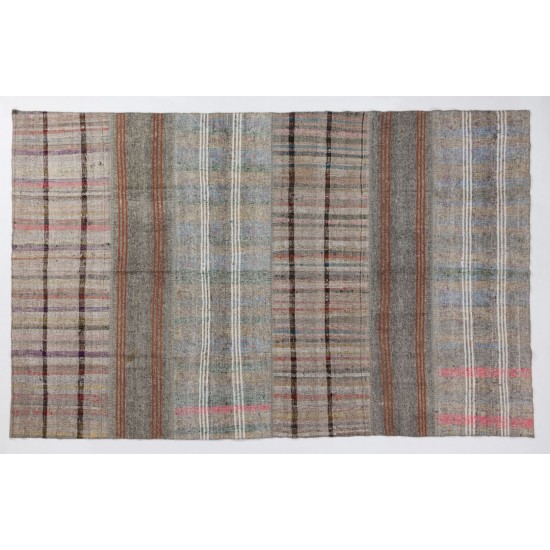 Authentic Vintage Handmade Cotton and Goat Wool Nomadic Kilim Rug. 7.8 x 12.3 Ft (237 x 372 cm)