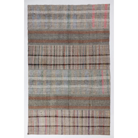 Authentic Vintage Handmade Cotton and Goat Wool Nomadic Kilim Rug. 7.8 x 12.3 Ft (237 x 372 cm)