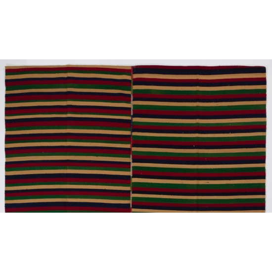 Large Vintage Nomadic Turkish Kilim "Flat-Weave", Striped Handmade Wool Rug (Reversible). 9.7 x 11 Ft (295 x 335 cm)