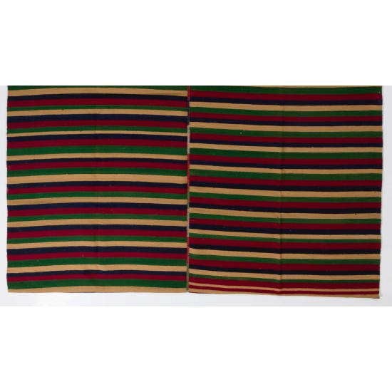 Large Vintage Nomadic Turkish Kilim "Flat-Weave", Striped Handmade Wool Rug (Reversible). 9.7 x 11 Ft (295 x 335 cm)