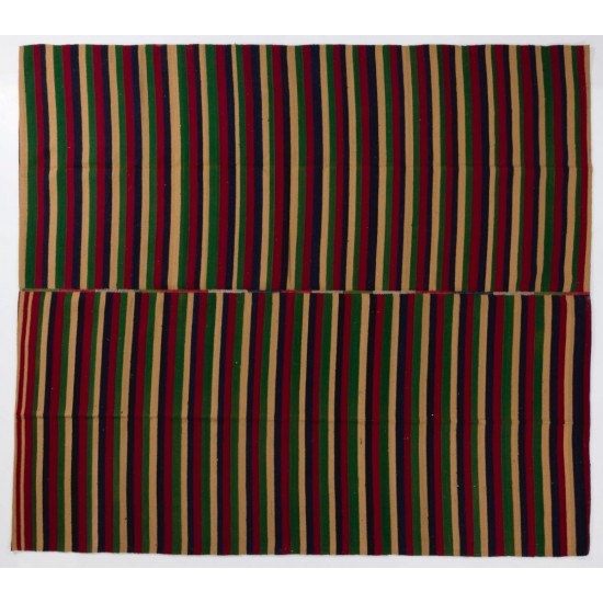 Large Vintage Nomadic Turkish Kilim "Flat-Weave", Striped Handmade Wool Rug (Reversible). 9.7 x 11 Ft (295 x 335 cm)