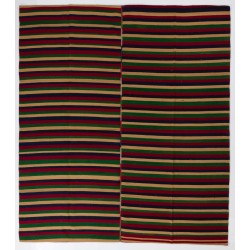 Large Vintage Nomadic Turkish Kilim "Flat-Weave", Striped Handmade Wool Rug (Reversible). 9.7 x 11 Ft (295 x 335 cm)