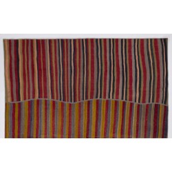 Large Vintage Nomadic Turkish Kilim "Flat-Weave", Striped Handmade Wool Rug (Reversible). 9.9 x 12 Ft (300 x 367 cm)