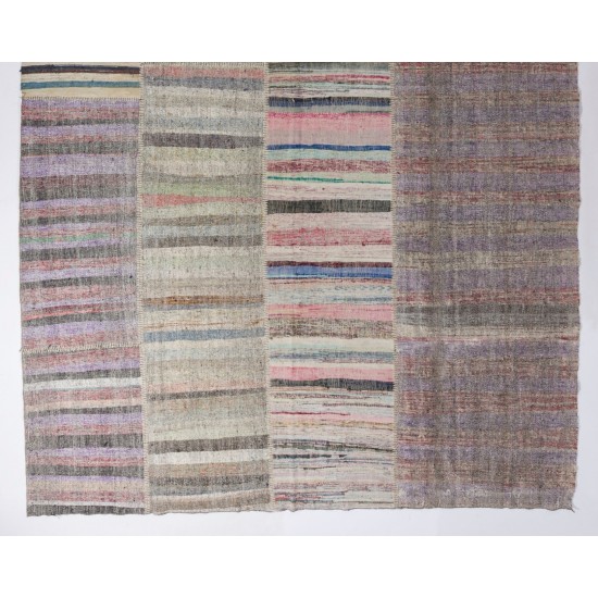 Striped Vintage Turkish Kilim, Handmade Cotton Rag Rug. 10.3 x 16.9 Ft (311 x 515 cm)