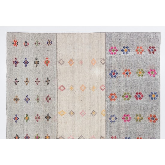 Oversize Handwoven Vintage Cotton and Goat Hair Turkish Kilim with Colorful Flowers. 10.5 x 14.4 Ft (320 x 436 cm)