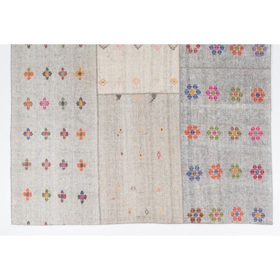 Oversize Handwoven Vintage Cotton and Goat Hair Turkish Kilim with Colorful Flowers. 10.5 x 14.4 Ft (320 x 436 cm)
