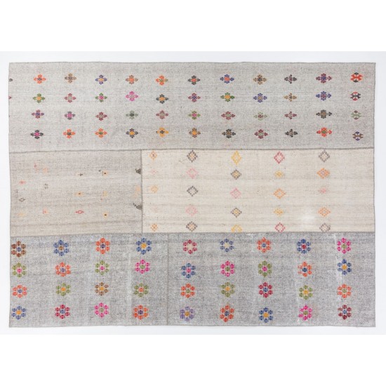 Oversize Handwoven Vintage Cotton and Goat Hair Turkish Kilim with Colorful Flowers. 10.5 x 14.4 Ft (320 x 436 cm)