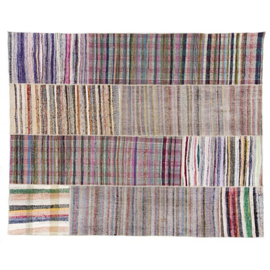 Multicolor Handwoven Turkish Kilim (Flat-Weave), Overize Double Sided Cotton Rug. 12.4 x 14.8 Ft (375 x 450 cm)
