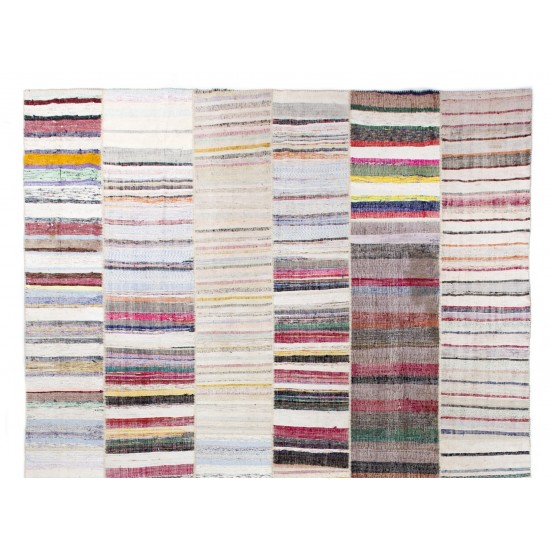 Multicolor Handwoven Turkish Kilim (Flat-Weave), Overize Double Sided Cotton Rag Rug. 12.8 x 19.7 Ft (390 x 600 cm)