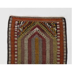 Multicolored Turkish Jajim Kilim, Vintage Flat Weave Floor Covering Made of Wool. 2.3 x 3.7 Ft (68 x 110 cm)