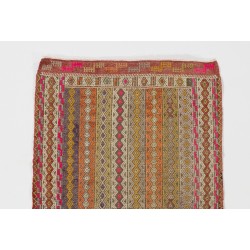 Multicolored Turkish Jajim Kilim, Vintage Flat Weave Floor Covering Made of Wool. 2.7 x 4 Ft (80 x 124 cm)
