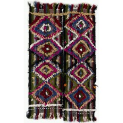Turkish Kilim "Flat-Weave", Handwoven Vintage Rug with Geometric Design. 2.8 x 3.8 Ft (85 x 115 cm)