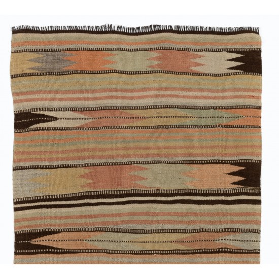 Handmade Turkish Kilim (Flat-Weave), Striped Design Rug Made of Wool. 2.8 x 4.6 Ft (85 x 140 cm)