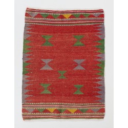 Geometric Pattern Handmade Vintage Turkish Kilim Rug. 3.2 x 4.2 Ft (95 x 126 cm)