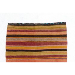 Multicolor Nomadic Turkish Kilim "Flat-Weave", Striped Handmade Wool Rug (Reversible). 3.2 x 4.3 Ft (95 x 130 cm)