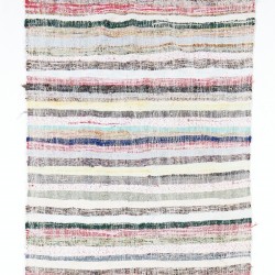 Narrow and Long Vintage Turkish Striped Cotton Runner Kilim "Flat-Weave" for Hallway Decor. 3.2 x 19 Ft (96 x 580 cm)