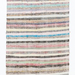 Narrow and Long Vintage Turkish Striped Cotton Runner Kilim "Flat-Weave" for Hallway Decor. 3.2 x 19 Ft (96 x 580 cm)