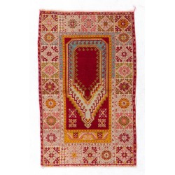 One-of-a-Kind Vintage Handmade Central Anatolian Prayer Rug. 3.3 x 5.3 Ft (100 x 160 cm)