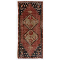 Vintage Turkish Handmade Accent Rug with Medallion Design. 3.3 x 7.3 Ft (100 x 220 cm)