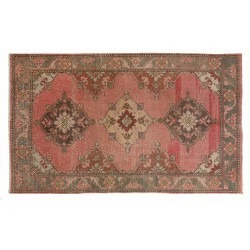 One of a Kind Wool and Cotton Rug, Vintage Handmade Turkish Carpet. 3.4 x 5.6 Ft (103 x 170 cm)