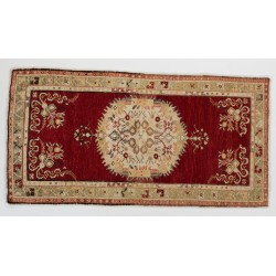 Vintage Oriental Rug, Hand-Knotted Turkish Village Carpet. 3.4 x 6.6 Ft (103 x 200 cm)
