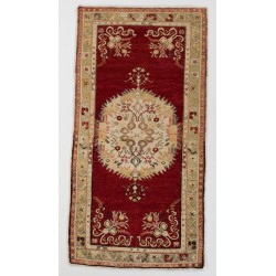 Vintage Oriental Rug, Hand-Knotted Turkish Village Carpet. 3.4 x 6.6 Ft (103 x 200 cm)