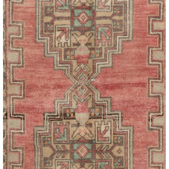 Traditional Hand-Knotted Turkish Village Rug Made of Wool. 3.5 x 6.2 Ft (104 x 187 cm)
