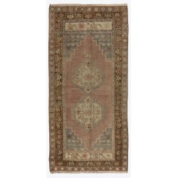 One of a Kind Tribal Oriental Rug, Vintage Handmade Turkish Carpet. 3.5 x 7.3 Ft (105 x 222 cm)