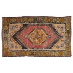 One of a Kind Tribal Oriental Rug, Vintage Handmade Turkish Carpet. 3.5 x 6 Ft (106 x 183 cm)