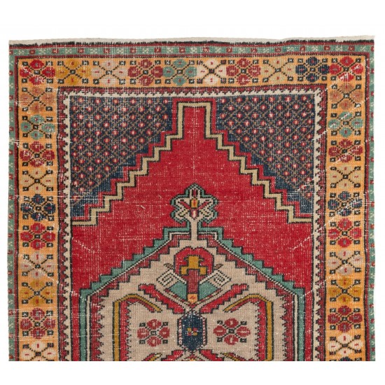 Handmade Vintage Central Anatolian Village Rug with Medallion Design. 3.6 x 6 Ft (107 x 183 cm)