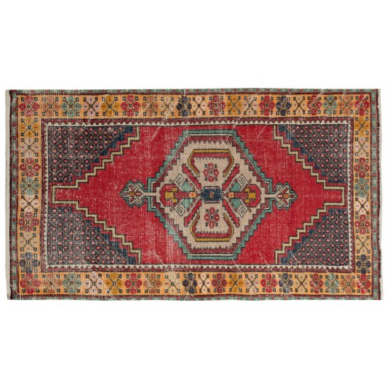 Handmade Vintage Central Anatolian Village Rug with Medallion Design. 3.6 x 6 Ft (107 x 183 cm)