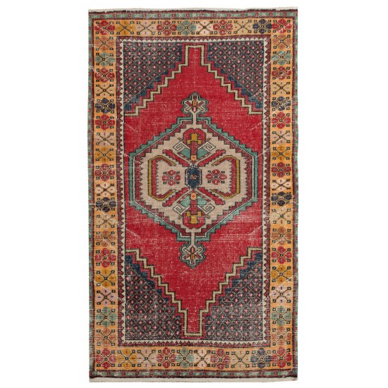 Handmade Vintage Central Anatolian Village Rug with Medallion Design. 3.6 x 6 Ft (107 x 183 cm)