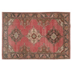 One-of-a-Kind Handmade Vintage Turkish Wool Rug with Medallions Design. 3.6 x 5.5 Ft (108 x 166 cm)