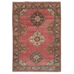 One-of-a-Kind Handmade Vintage Turkish Wool Rug with Medallions Design. 3.6 x 5.5 Ft (108 x 166 cm)