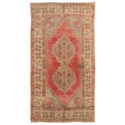 Vintage Handmade Turkish Tribal Style Rug in Red, Orange and Gray Color. 3.6 x 6 Ft (108 x 185 cm)