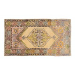 One-of-a-Kind 1960s Handmade Turkish Rug with Geometric Medallion Design, 100% Wool. 3.6 x 6.2 Ft (108 x 187 cm)