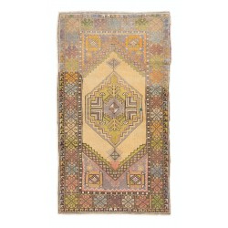 One-of-a-Kind 1960s Handmade Turkish Rug with Geometric Medallion Design, 100% Wool. 3.6 x 6.2 Ft (108 x 187 cm)