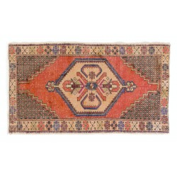 One-of-a-Kind 1960s Handmade Turkish Rug with Geometric Medallion Design, 100% Wool. 3.6 x 6.3 Ft (108 x 190 cm)