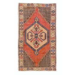 One-of-a-Kind 1960s Handmade Turkish Rug with Geometric Medallion Design, 100% Wool. 3.6 x 6.3 Ft (108 x 190 cm)