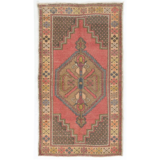 Vintage Handmade Oriental Rug from Turkey, circa 1960. 3.7 x 6.6 Ft (110 x 200 cm)