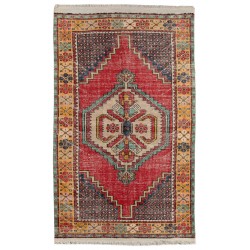 Traditional Oriental Wool Rug from 1960's, Multicolor Hand-Knotted Turkish Village Carpet. 3.7 x 6 Ft (112 x 182 cm)