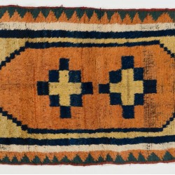 Rare Antique Gabbeh Rug with Two Geometric Medallions, 100% Wool. 3.7 x 6.7 Ft (112 x 202 cm)