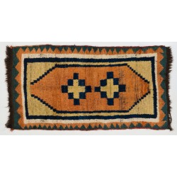 Rare Antique Gabbeh Rug with Two Geometric Medallions, 100% Wool. 3.7 x 6.7 Ft (112 x 202 cm)