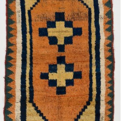Rare Antique Gabbeh Rug with Two Geometric Medallions, 100% Wool. 3.7 x 6.7 Ft (112 x 202 cm)