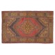 Traditional Handmade Vintage Turkish Rug with Geometric Medallion Design, 100% Wool. 3.8 x 5.8 Ft (113 x 176 cm)