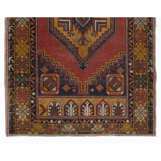 Multicolor Oriental Wool Rug from 1960's, Hand-Knotted Turkish Village Carpet. 3.8 x 5.8 Ft (114 x 175 cm)