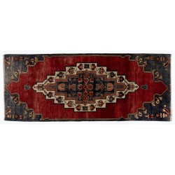 Turkish Village Rug, Handmade Vintage Carpet, All Wool. 3.8 x 8.9 Ft (114 x 270 cm)