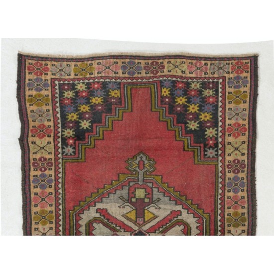 One-of-a-Kind Vintage Handmade Turkish Village Accent Rug, Circa 1960. 3.8 x 6 Ft (115 x 181 cm)