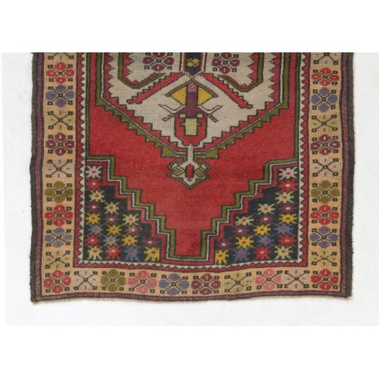 One-of-a-Kind Vintage Handmade Turkish Village Accent Rug, Circa 1960. 3.8 x 6 Ft (115 x 181 cm)