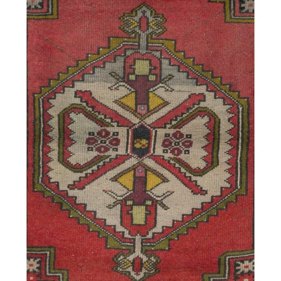 One-of-a-Kind Vintage Handmade Turkish Village Accent Rug, Circa 1960. 3.8 x 6 Ft (115 x 181 cm)